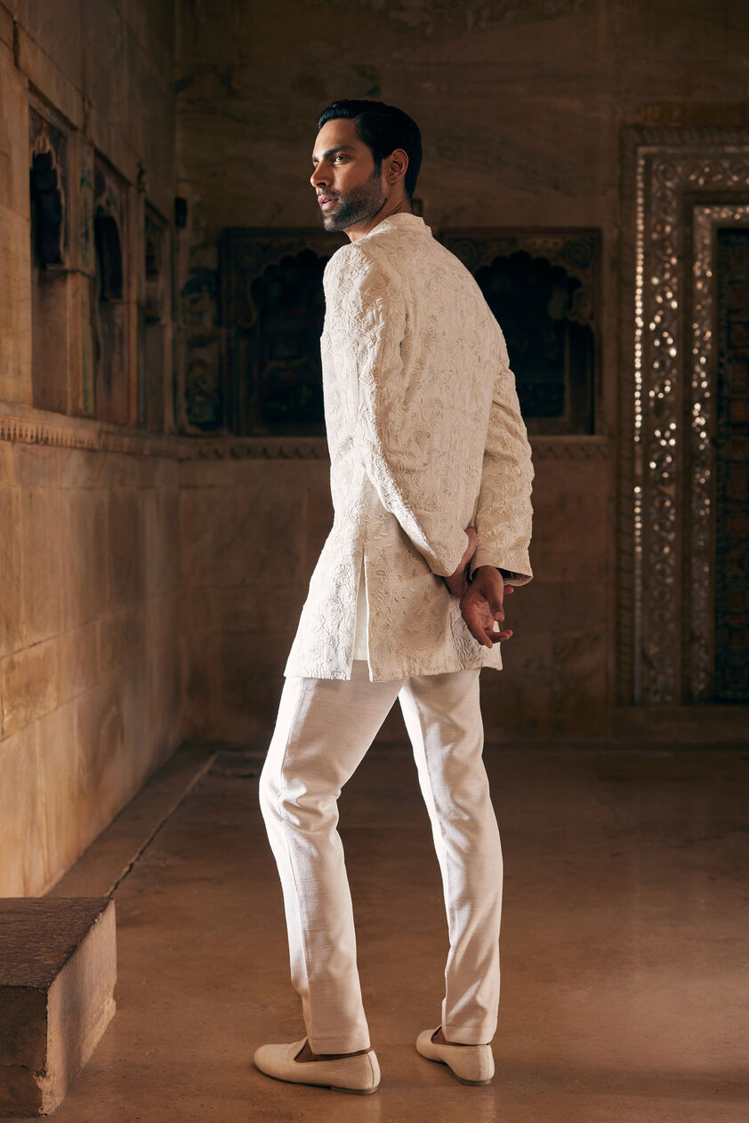 Aanav Embroidered Silk Sherwani - Off White, Off White, image 2